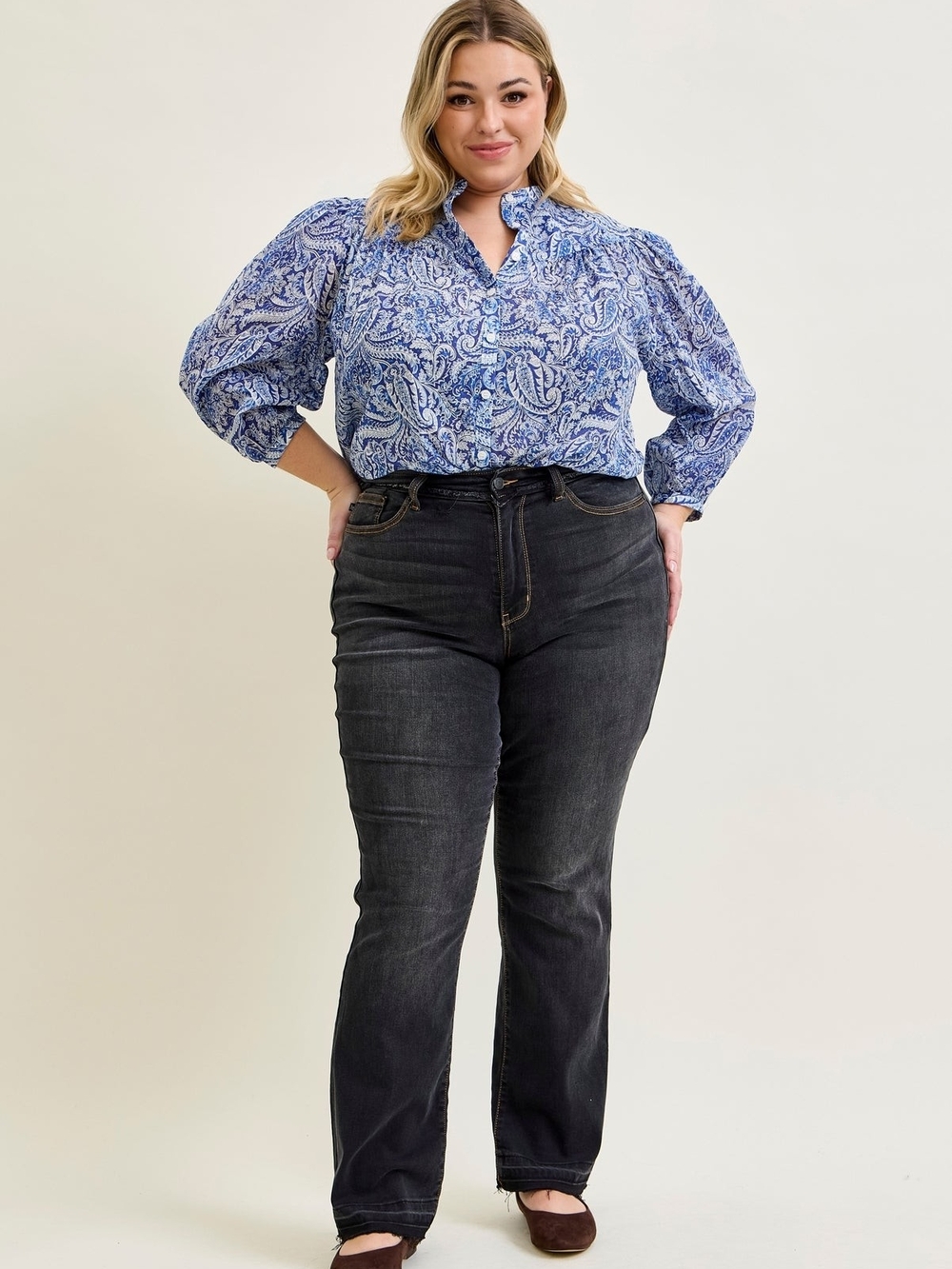 NWT Judy Blue Daisy Released Hem Slim Bootcut Jeans Black 18W